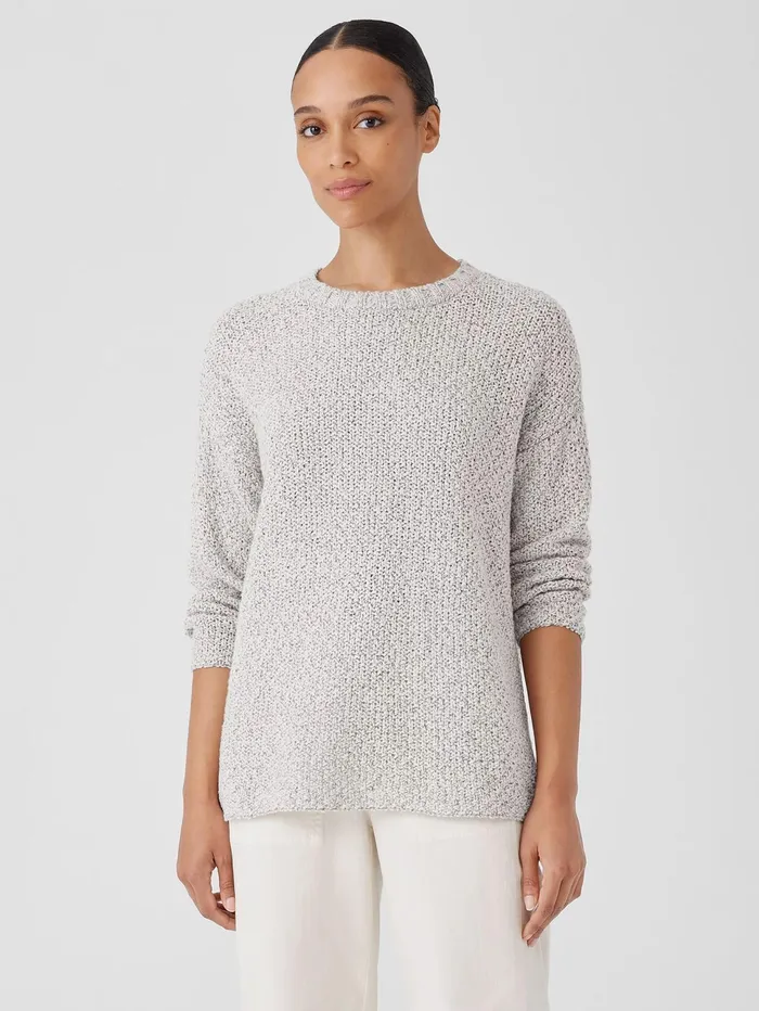 Women Eileen Fisher Sweaters and Cardigans Peruvian Organic Cotton Crimp Crew Neck Long Top Sea Salt Women Eileen Fisher Sweaters and Cardigans Peruvian Organic Cotton Crimp Crew Neck Long Top Sea Salt