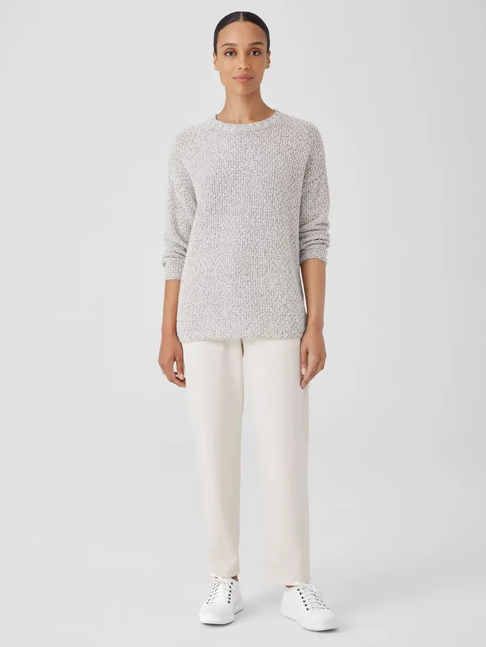 Women Eileen Fisher Sweaters and Cardigans Peruvian Organic Cotton Crimp Crew Neck Long Top Sea Salt