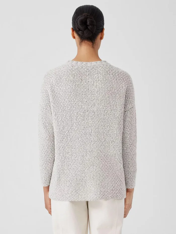 Women Eileen Fisher Sweaters and Cardigans Peruvian Organic Cotton Crimp Crew Neck Long Top Sea Salt