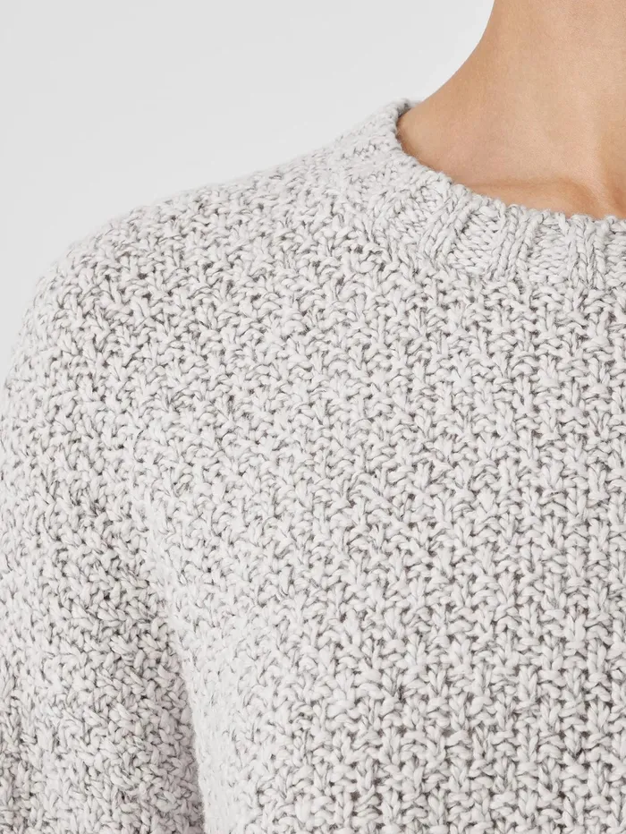 Women Eileen Fisher Sweaters and Cardigans Peruvian Organic Cotton Crimp Crew Neck Long Top Sea Salt