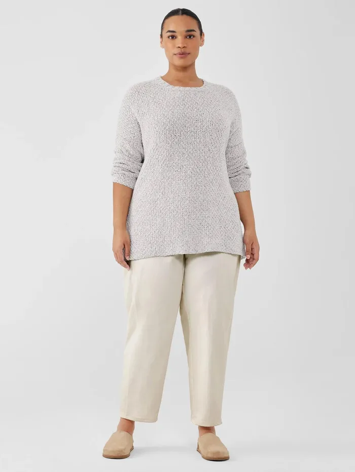 Women Eileen Fisher Sweaters and Cardigans Peruvian Organic Cotton Crimp Crew Neck Long Top Sea Salt
