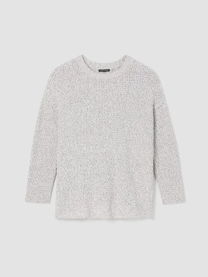 Women Eileen Fisher Sweaters and Cardigans Peruvian Organic Cotton Crimp Crew Neck Long Top Sea Salt
