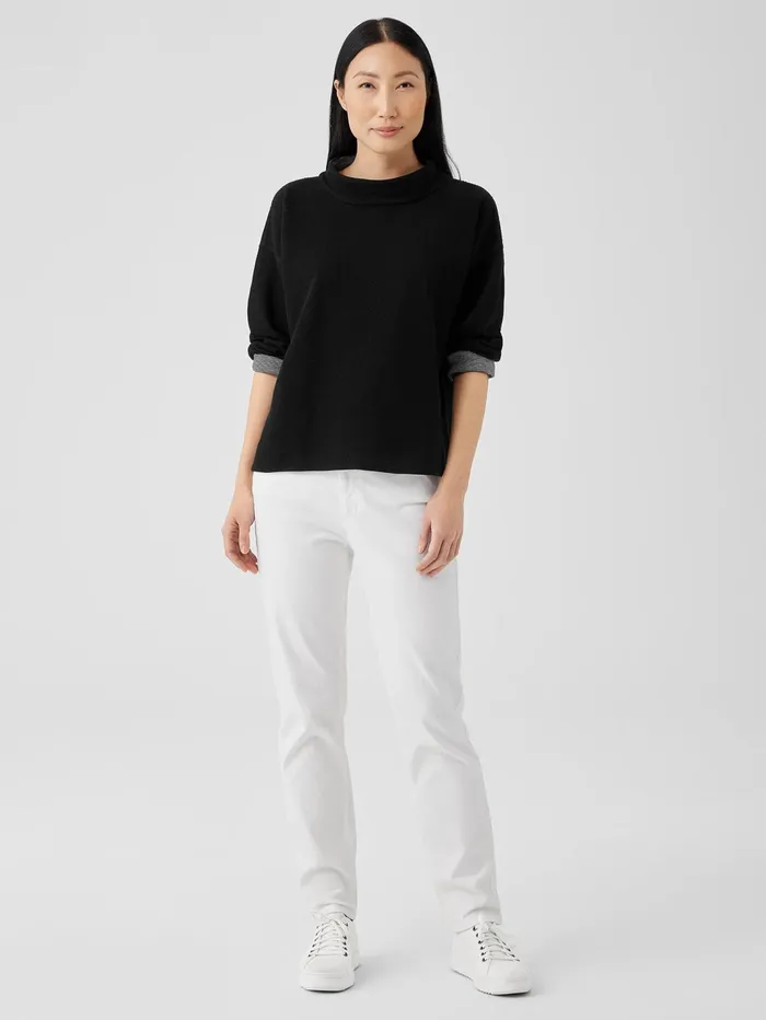 Women Eileen Fisher Tops and Tees Doubleknit Organic Cotton Stripe Reversible Top Black