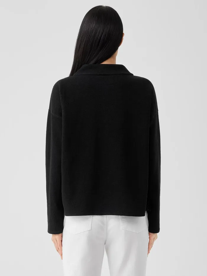 Women Eileen Fisher Tops and Tees Doubleknit Organic Cotton Stripe Reversible Top Black