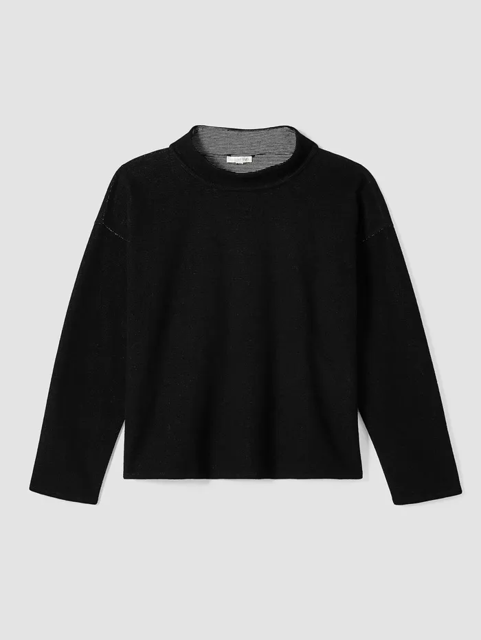Women Eileen Fisher Tops and Tees Doubleknit Organic Cotton Stripe Reversible Top Black
