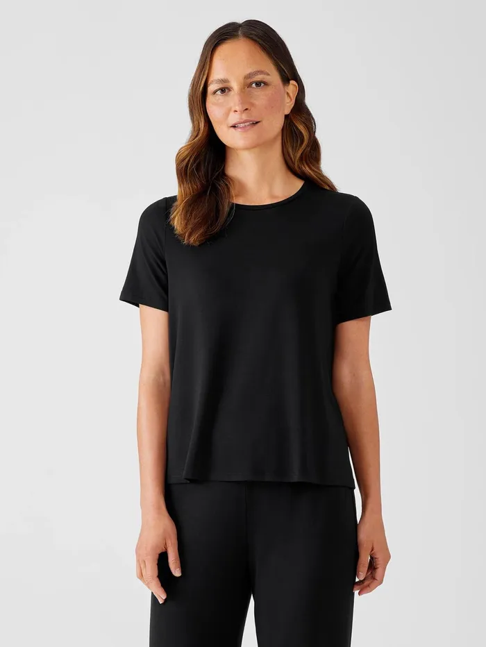 Women Eileen Fisher Tops and Tees Fine Jersey Crew Neck Tee Black