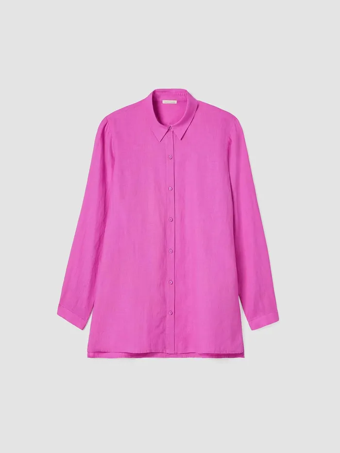 Women Eileen Fisher Tops and Tees Organic Handkerchief Linen Classic Collar Shirt Black
