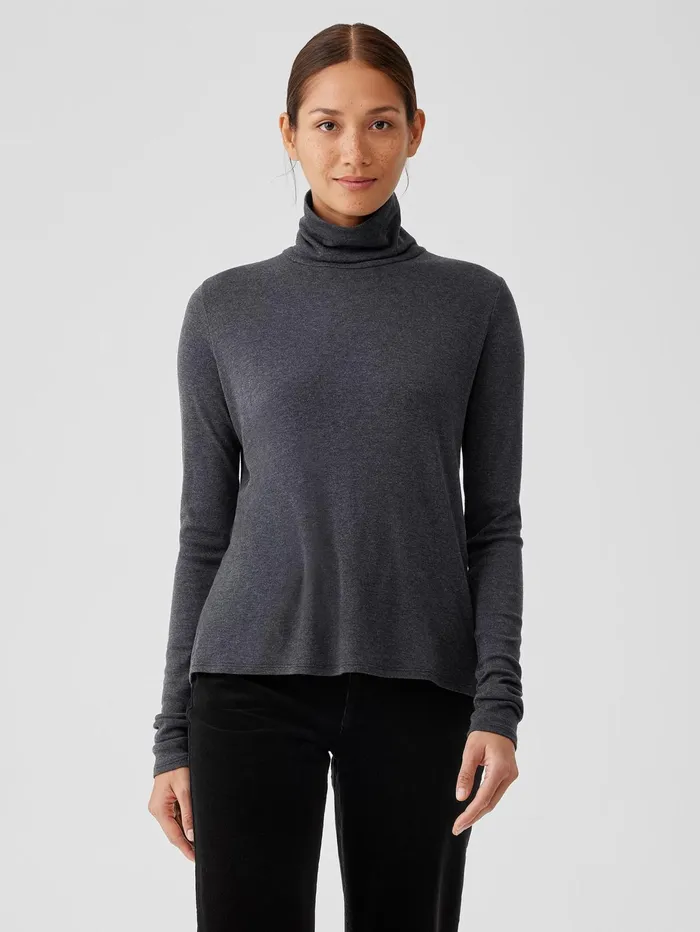 Women Eileen Fisher Tops and Tees Ribbed Pima Cotton Blend Turtleneck Top Charcoal Women Eileen Fisher Tops and Tees Ribbed Pima Cotton Blend Turtleneck Top Charcoal