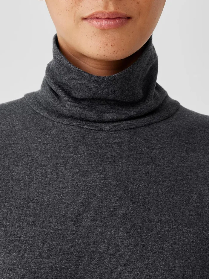 Women Eileen Fisher Tops and Tees Ribbed Pima Cotton Blend Turtleneck Top Charcoal