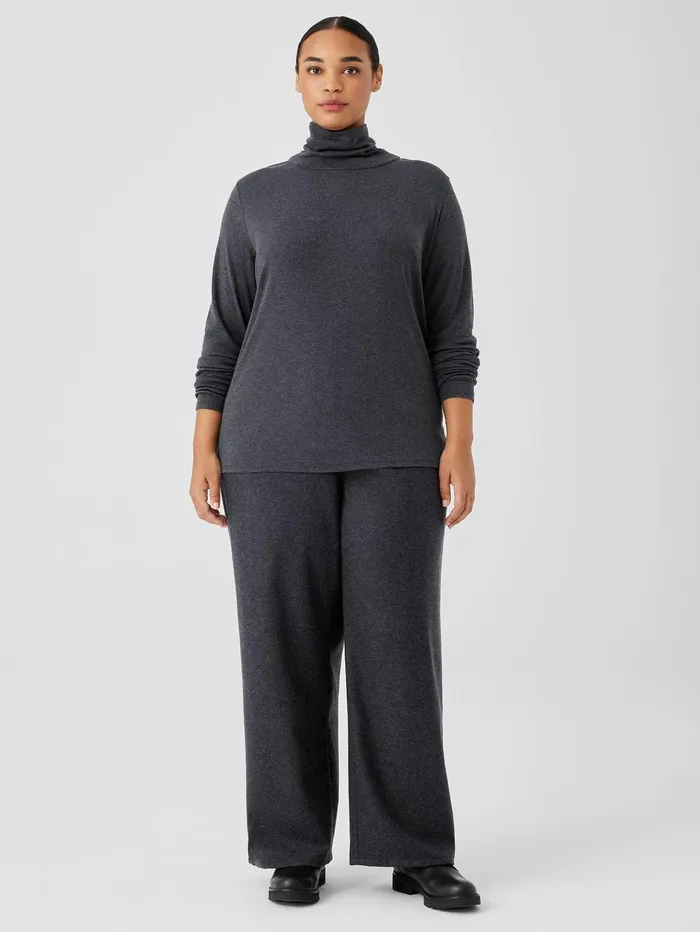 Women Eileen Fisher Tops and Tees Ribbed Pima Cotton Blend Turtleneck Top Charcoal