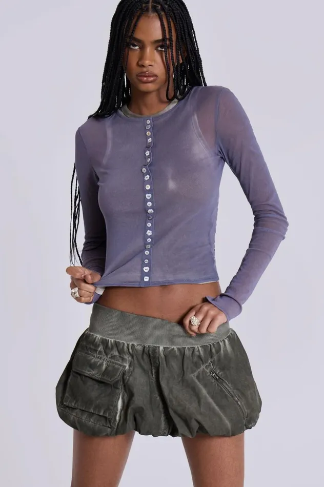 Women Fiala Pearl Button Mesh Top Jaded London Long Sleeve Tops
