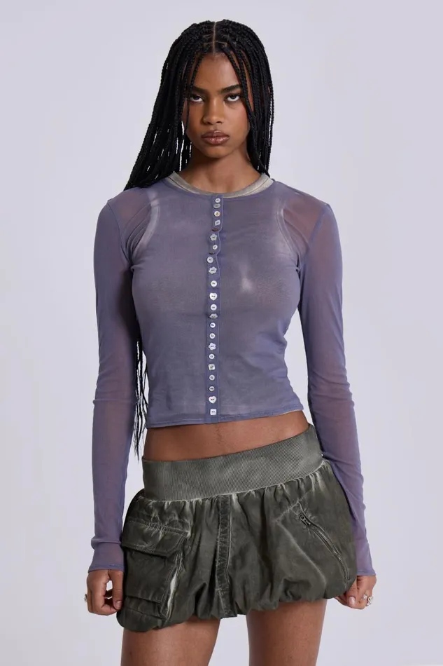 Women Fiala Pearl Button Mesh Top Jaded London Long Sleeve Tops