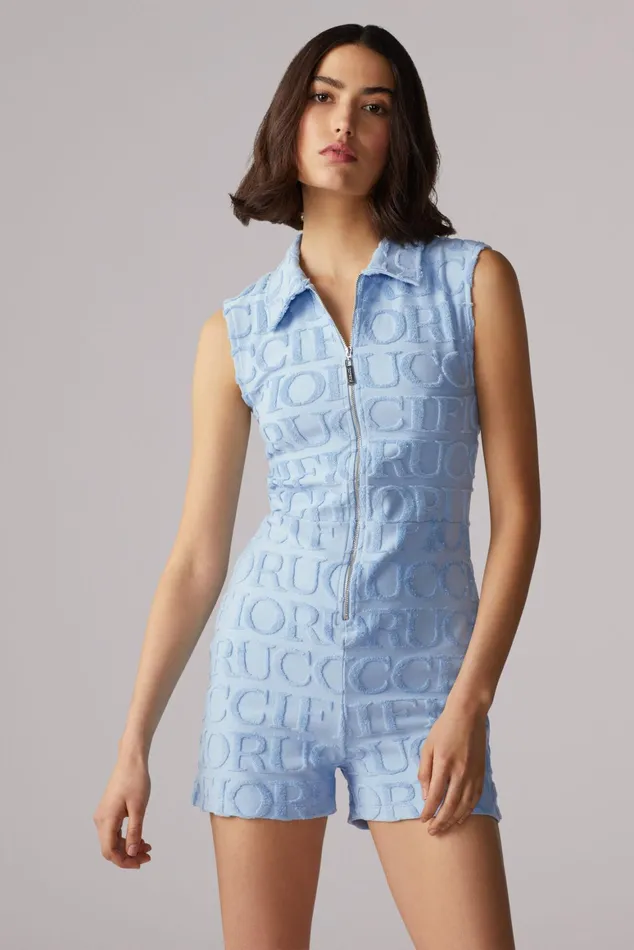 Women Fiorucci Dresses Monogram Towelling Playsuit Blue Women Fiorucci Dresses Monogram Towelling Playsuit Blue