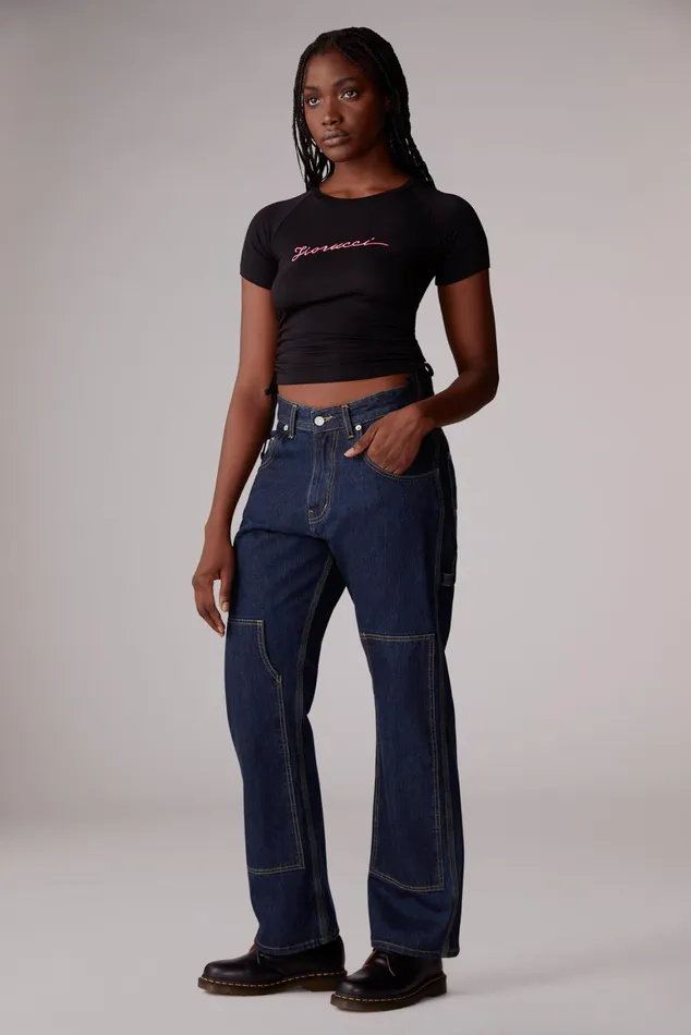 Women Fiorucci TShirts and Tops Squiggle Logo Ruched TShirt Black