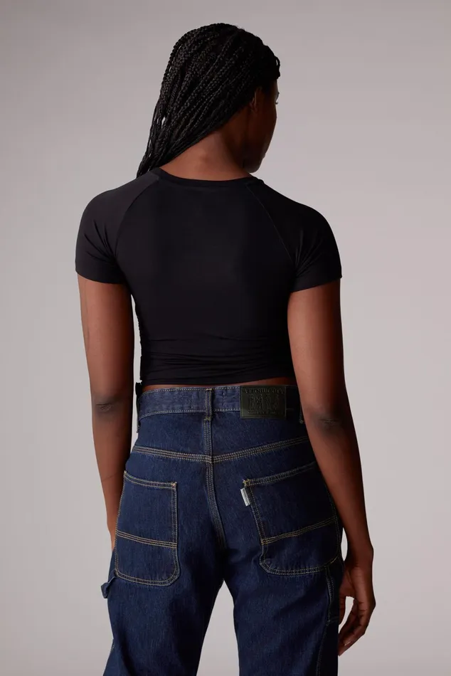 Women Fiorucci TShirts and Tops Squiggle Logo Ruched TShirt Black Women Fiorucci TShirts and Tops Squiggle Logo Ruched TShirt Black
