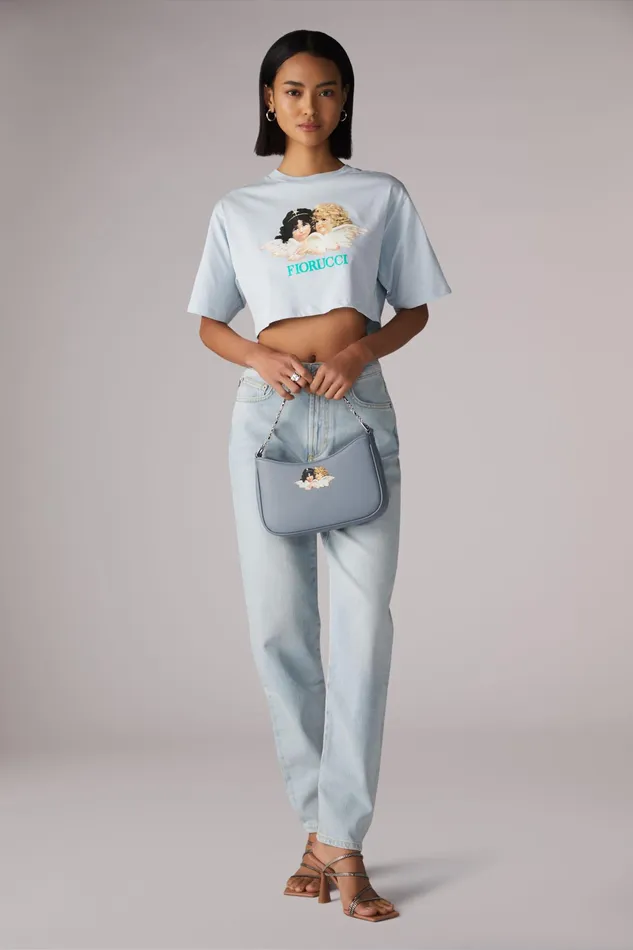 Women Fiorucci TShirts and Tops Vintage Angels Crop TShirt Pale Blue