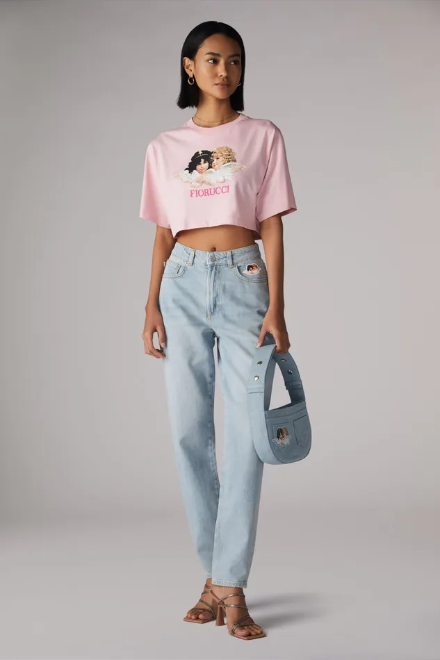 Women Fiorucci TShirts and Tops Vintage Angels Crop TShirt Pale Pink