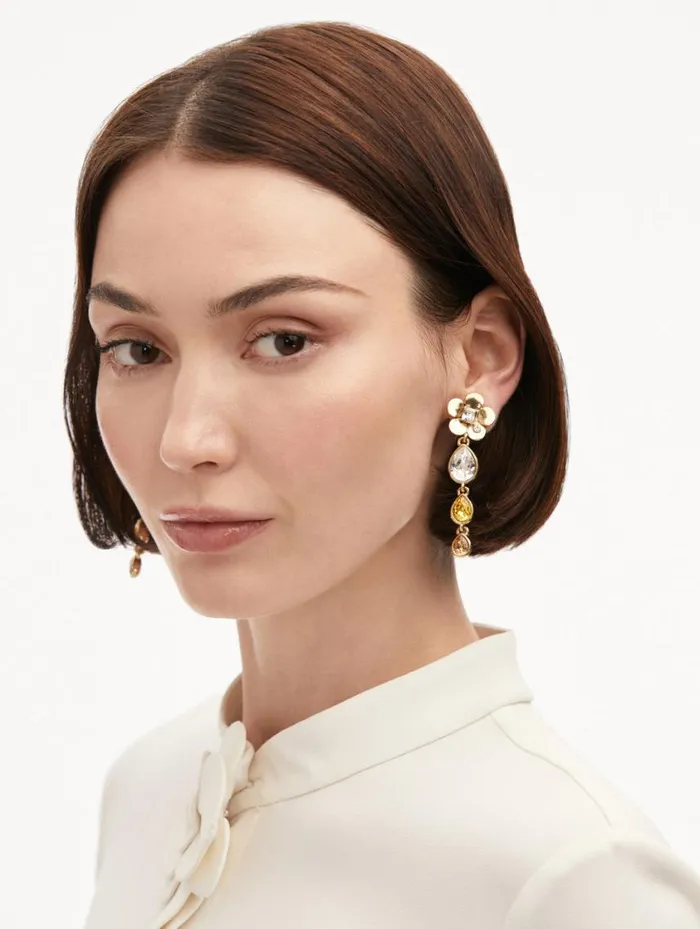 Women Flower Teardrop ClipOn Earrings Crystal Multi Oscar De La Renta Earrings Women Flower Teardrop ClipOn Earrings Crystal Multi Oscar De La Renta Earrings