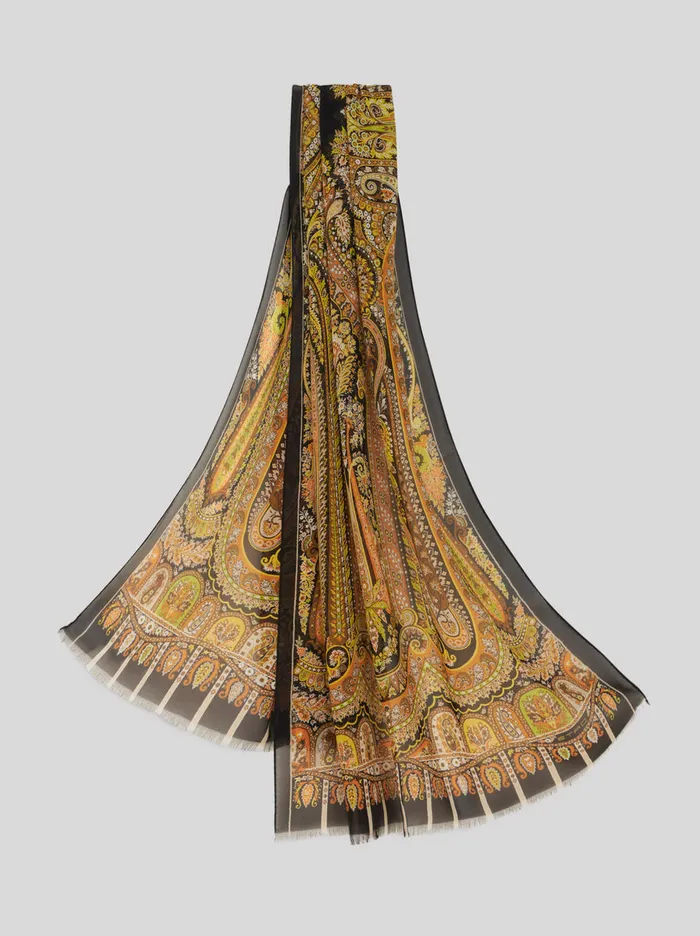 Women Fringed Paisley Silk Scarf Etro Scarves And Silk