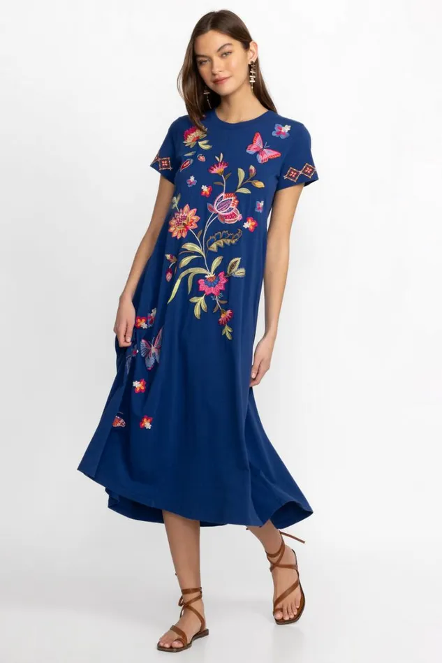 Women GRACEY CREW NECK SWING DRESS Sailor Blue Johnny Was Dresses