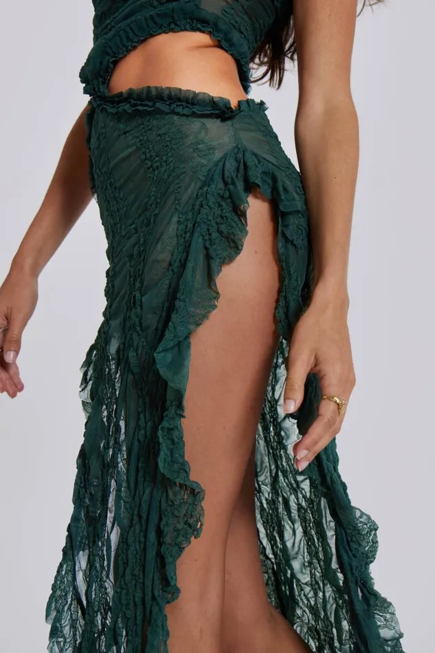 Women Green Scrunch Lace Midi Dress Jaded London Midi Dresses