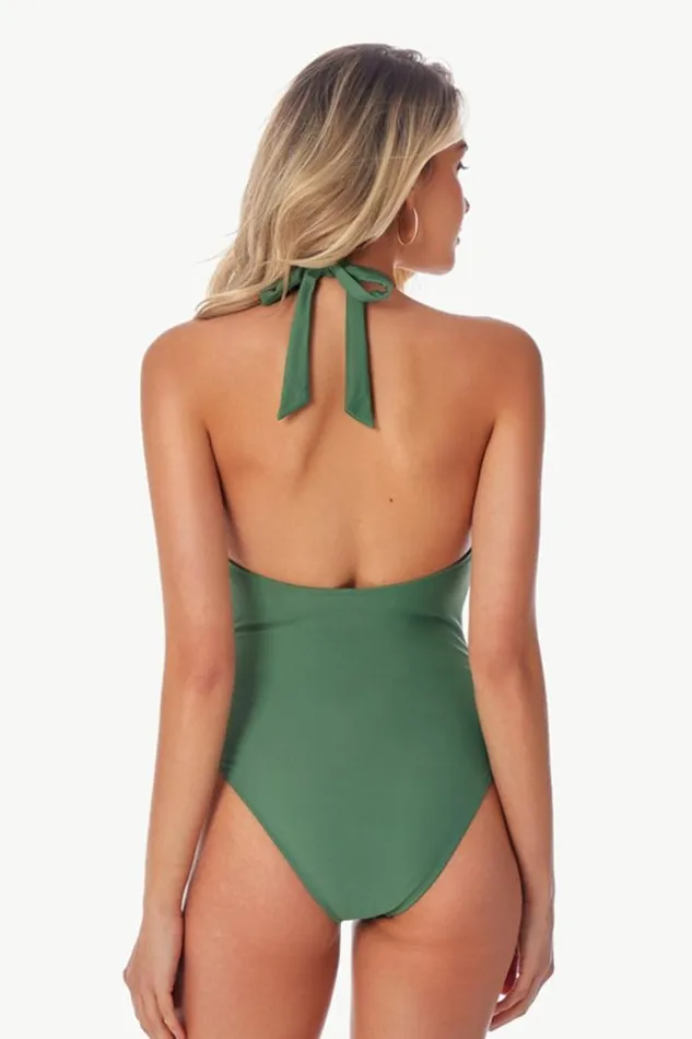 Women Halter and Lace Up Swimsuits Cupshe Green Halter Flower Cutout One Piece Swimsuit Green