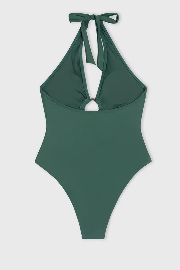Women Halter and Lace Up Swimsuits Cupshe Green Halter Flower Cutout One Piece Swimsuit Green