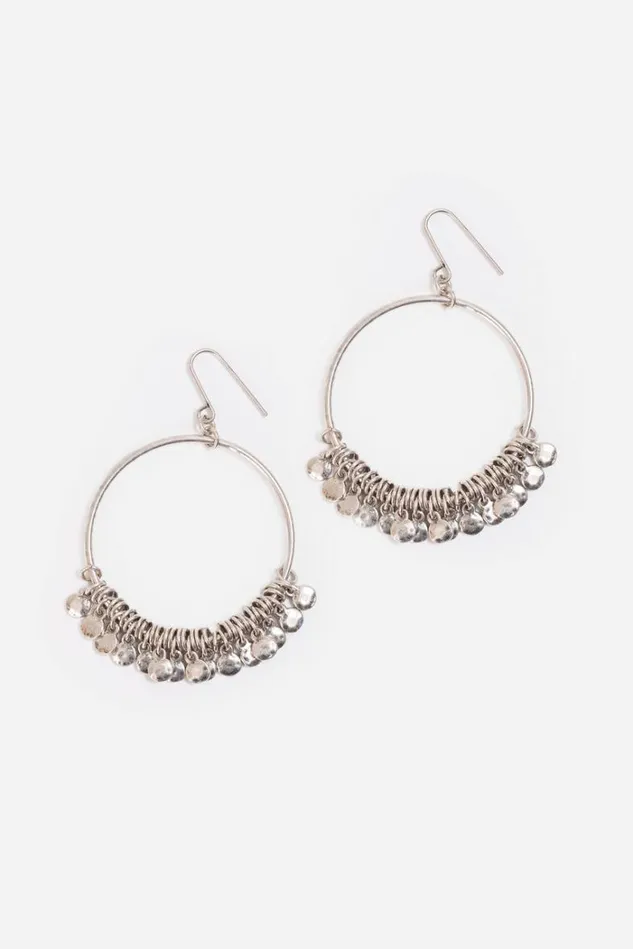 Women HAMMERED CHARM METAL HOOP EARRING Silver Johnny Was Jewelry