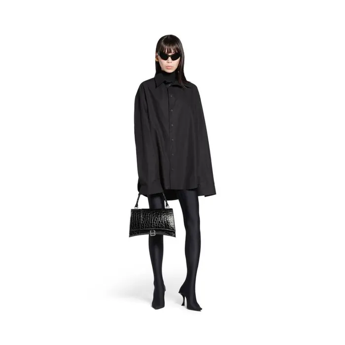 Women Handbags Balenciaga Hourglass Hinge Medium Handbag Crocodile Embossed In Black Women Handbags Balenciaga Hourglass Hinge Medium Handbag Crocodile Embossed In Black