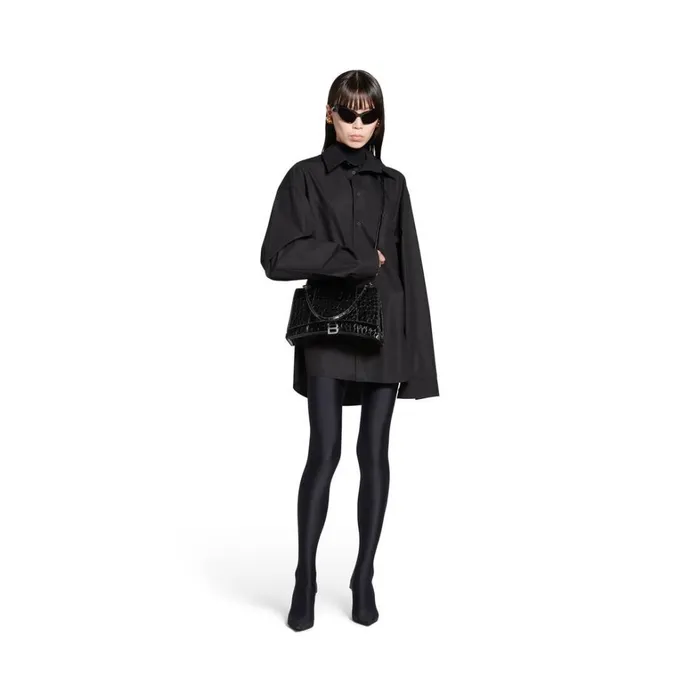 Women Handbags Balenciaga Hourglass Hinge Medium Handbag Crocodile Embossed In Black