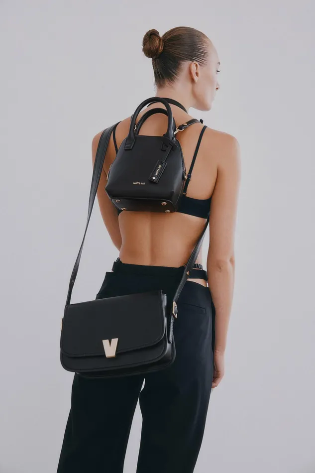 Women Hatun Vegan Crossbody Bag 8211 Appleskin Black Matt and Nat Crossbody