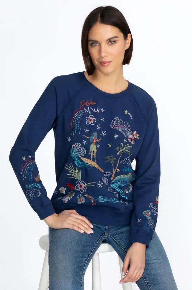 Women Hawaii Raglan Sweatshirt Navy Johnny Was Tops