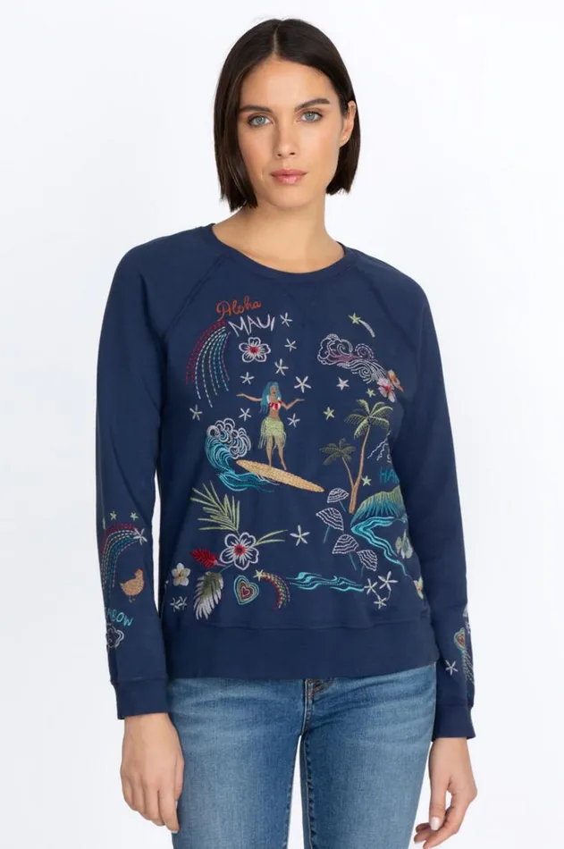 Women Hawaii Raglan Sweatshirt Navy Johnny Was Tops Women Hawaii Raglan Sweatshirt Navy Johnny Was Tops