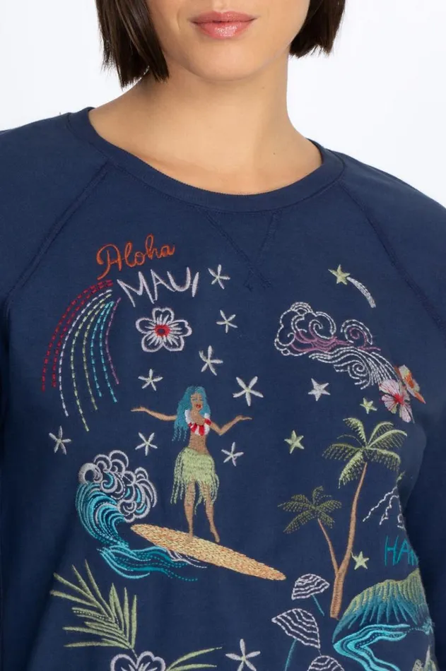 Women Hawaii Raglan Sweatshirt Navy Johnny Was Tops Women Hawaii Raglan Sweatshirt Navy Johnny Was Tops