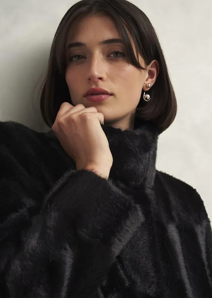 Women HOBBS Coats and Jackets Rosanne Faux Fur Coat Black