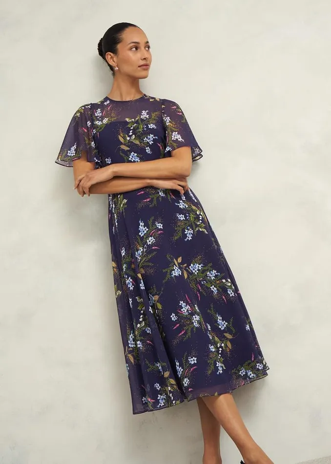 Women HOBBS Dresses and Jumpsuits Callie Midi Dress Navy Multi