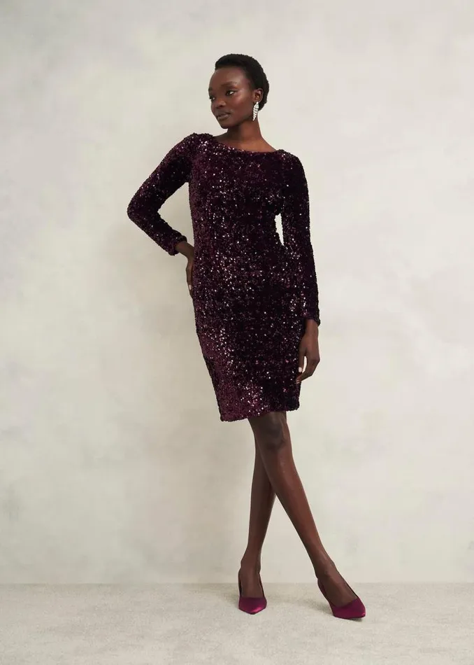 Women HOBBS Dresses and Jumpsuits Sawyer Sequin Dress Warm Plum