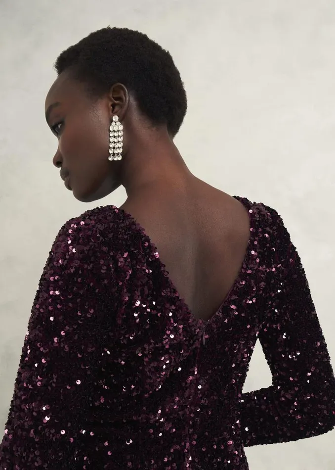 Women HOBBS Dresses and Jumpsuits Sawyer Sequin Dress Warm Plum