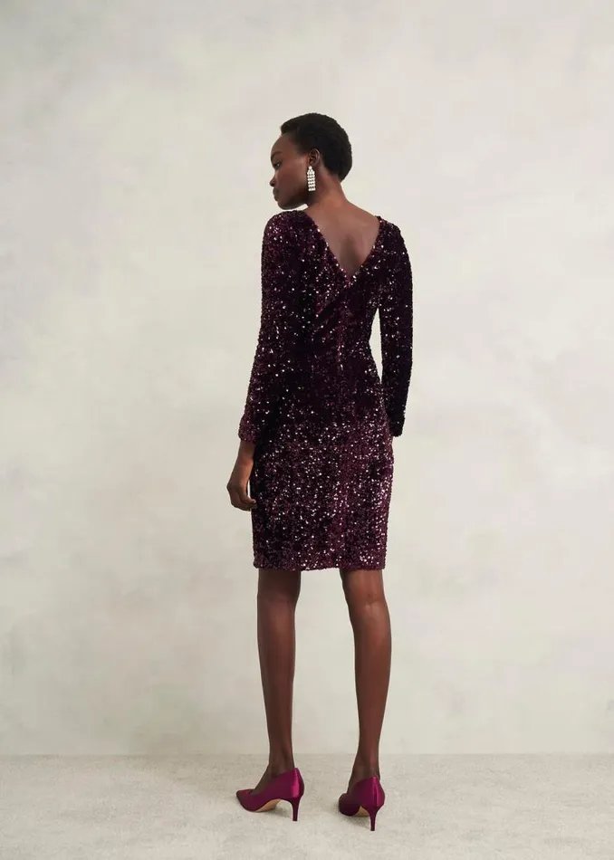 Women HOBBS Dresses and Jumpsuits Sawyer Sequin Dress Warm Plum