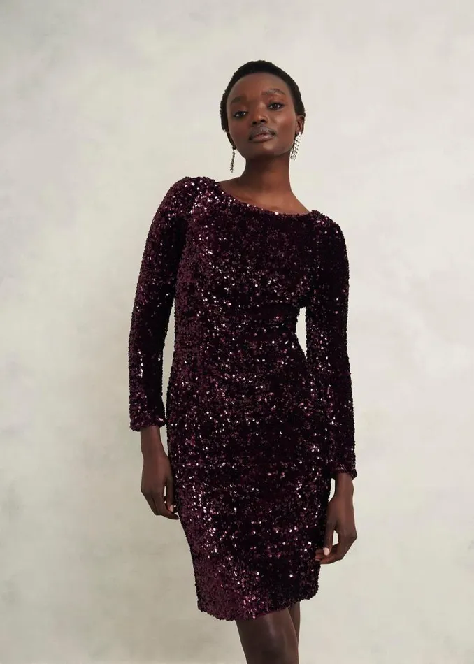 Women HOBBS Dresses and Jumpsuits Sawyer Sequin Dress Warm Plum