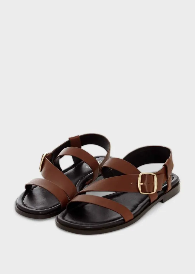 Women HOBBS Flats Brooke Leather Sandals Tan