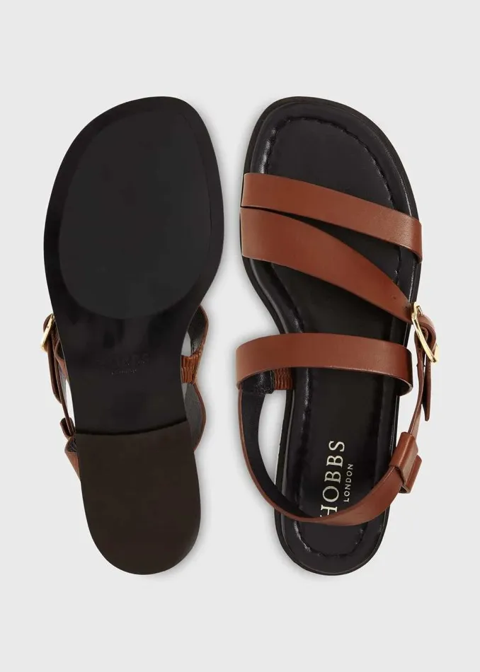 Women HOBBS Flats Brooke Leather Sandals Tan