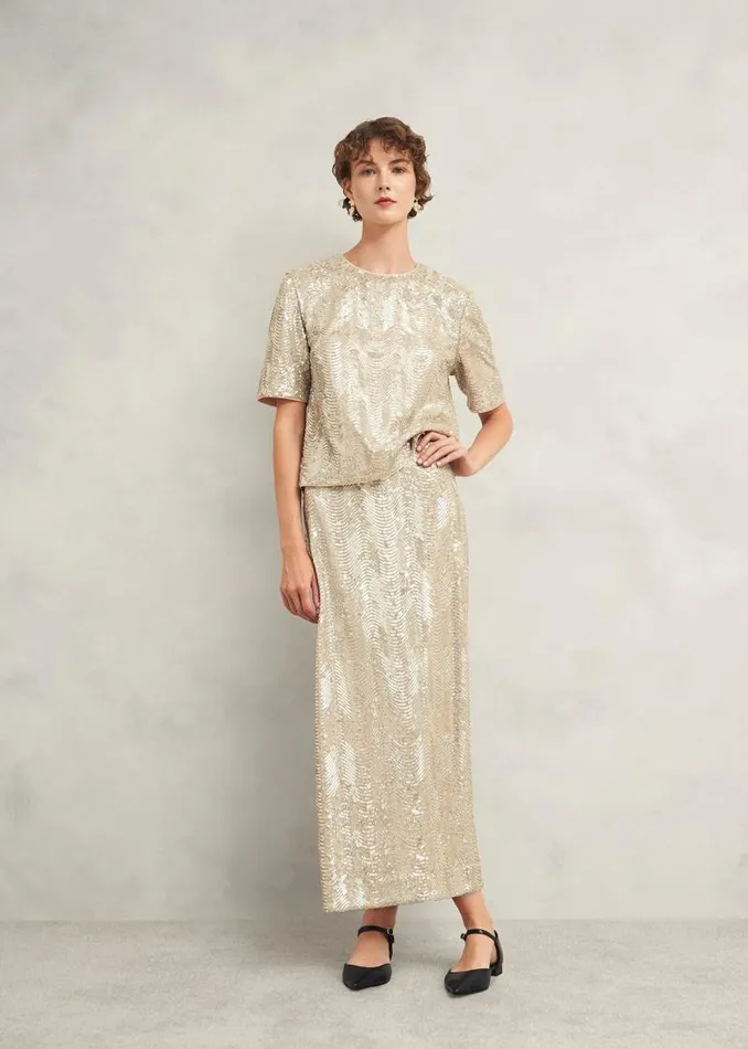 Women HOBBS Skirts Marlowe Sequin Skirt Silver