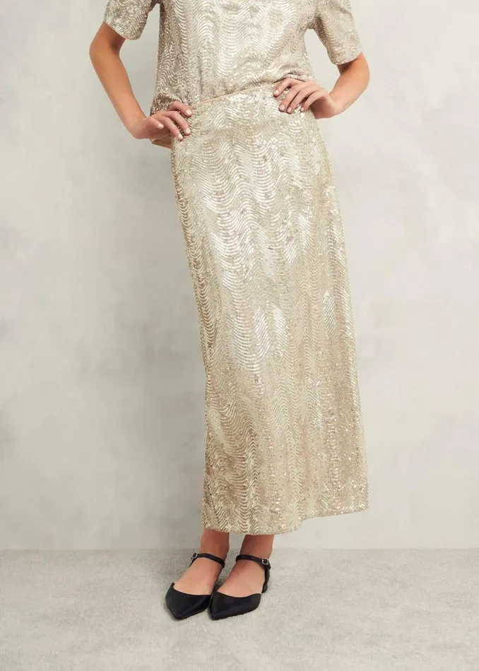 Women HOBBS Skirts Marlowe Sequin Skirt Silver