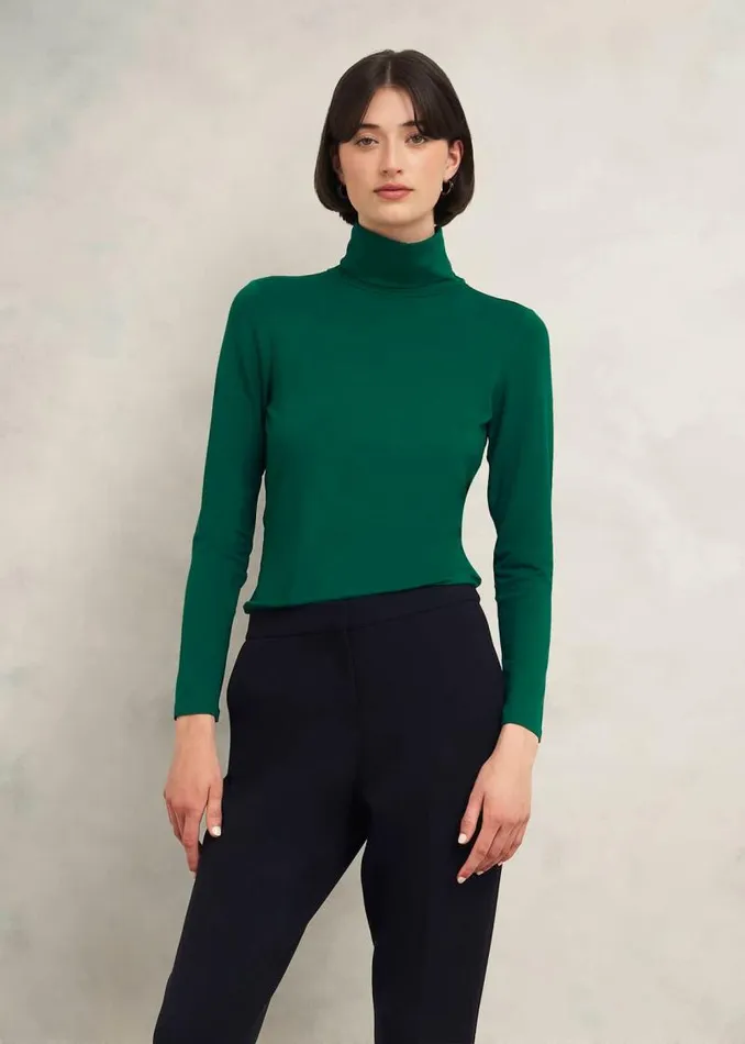 Women HOBBS Tops Mischa Roll Neck Top Agate Green