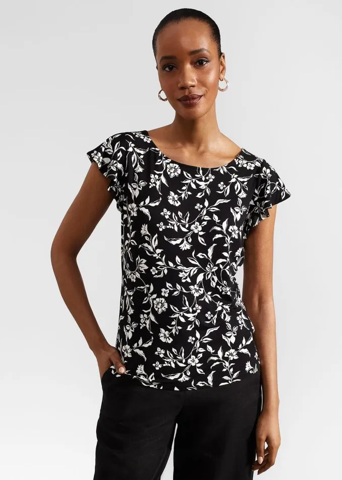Women HOBBS Tops Nessie Printed Top Black Ivory
