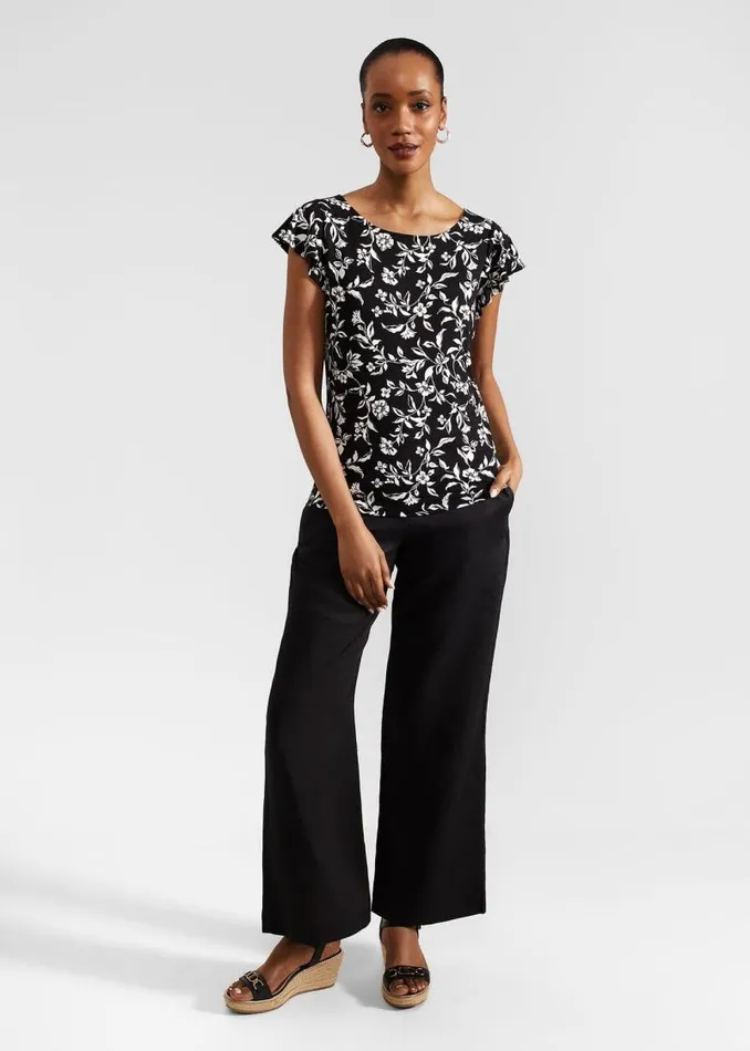 Women HOBBS Tops Nessie Printed Top Black Ivory