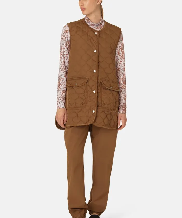 Women Ilse Jacobsen Quilt Long Vest 8211 Walnut