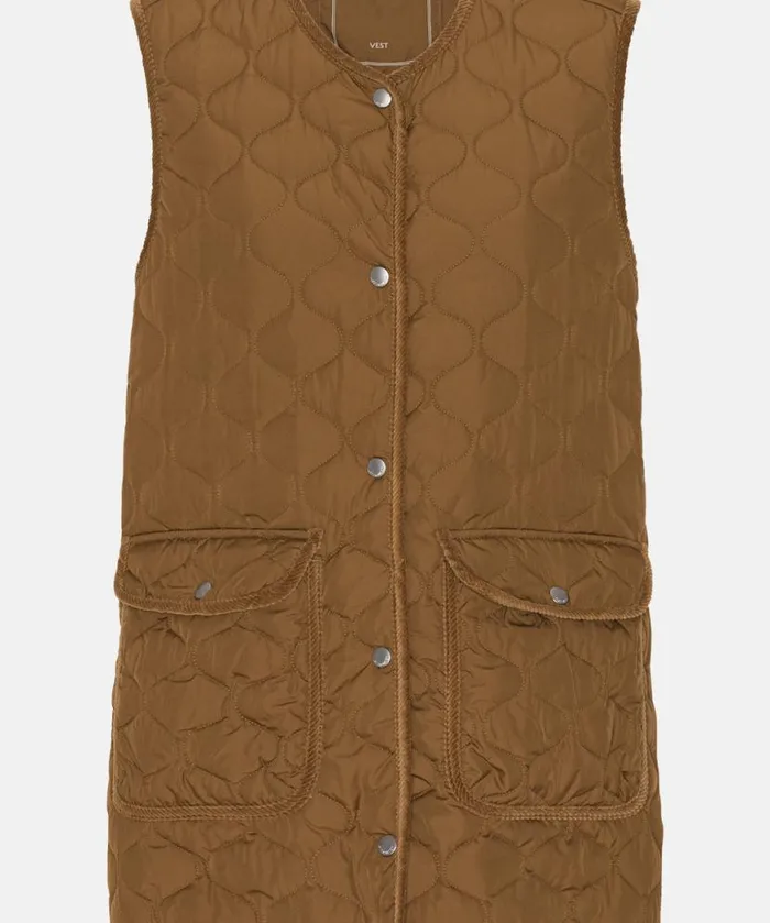 Women Ilse Jacobsen Quilt Long Vest 8211 Walnut