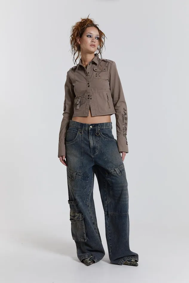 Women Indigo Sand Wash Colossus Fit Jeans With Double Layer and Hardware Details Jaded London Jeans